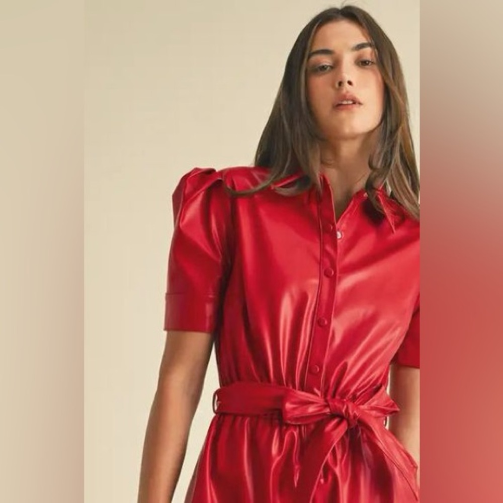 NWT Alice + Olivia Lurlene Faux Leather Puff Sleeve Mini Dress
